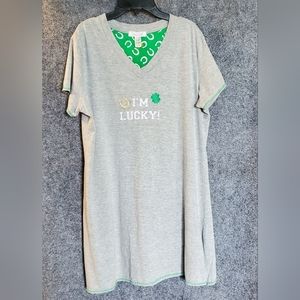 Rene Rofe sleepwear size XL grey with Embroidered letters night dress I'm Lucky